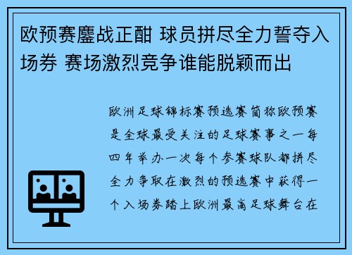 欧预赛鏖战正酣 球员拼尽全力誓夺入场券 赛场激烈竞争谁能脱颖而出